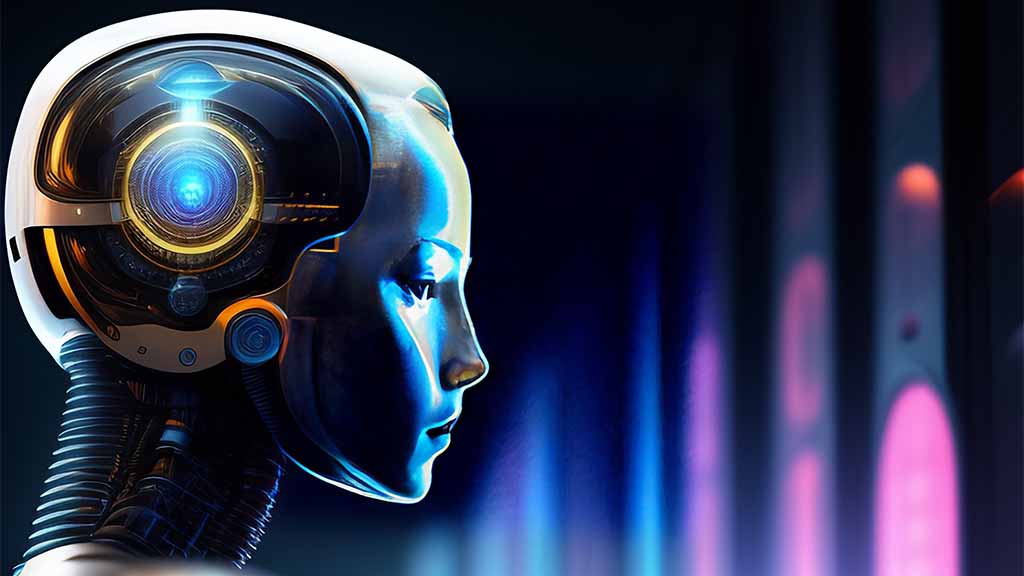 A cabeça de um robô remetendo a inteligência artificial