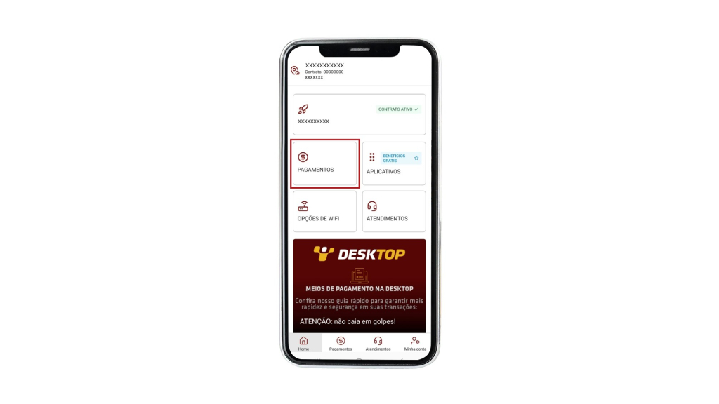 Passo 1 de 3 de como pagar a fatura Desktop com o app Passo 1 de 3 de como pagar a fatura da Desktop com o aplicativo da Desktop.