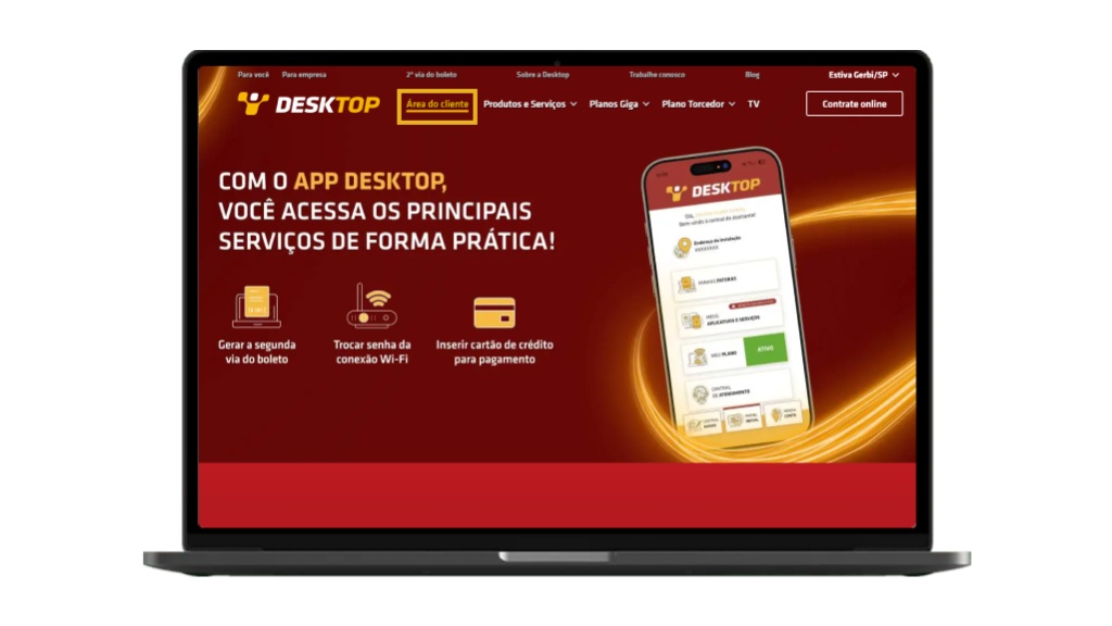 Passo 1 de 6 de como pagar a fatura Desktop na Área do Cliente Passo 1 de 6 de como pagar a fatura da Desktop no site, pela Área do Cliente.