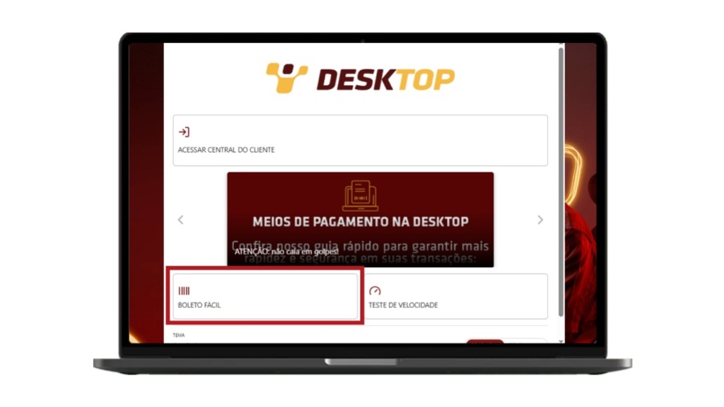 Passo 3 de 6 de como pagar a fatura Desktop na Área do Cliente Passo 3 de 6 de como pagar a fatura da Desktop no site, pela Área do Cliente.