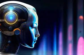A cabeça de um robô remetendo a inteligência artificial