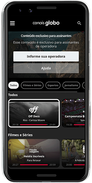 Imagem da tela de cadastro dos Canais Globo referente ao passo 6 do processo de cadastro via dispositivo Android