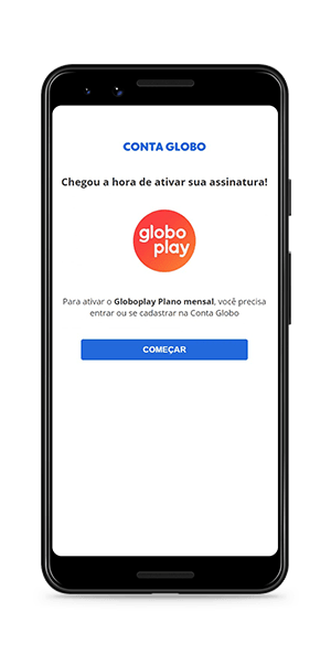Imagem da tela do aplicativo Globoplay referente ao passo 1 do processo de cadastro e acesso via dispositivo Android