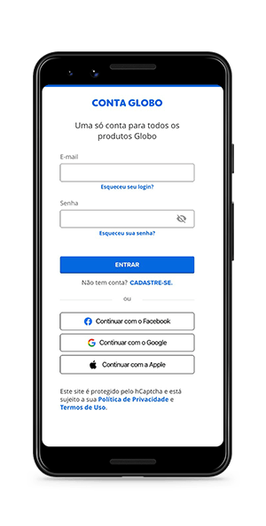 Imagem da tela do aplicativo Globoplay referente ao passo 2 do processo de cadastro e acesso via dispositivo Android