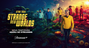 Banner Star Trek: Strange New World, série da Paramount+ + Watch, disponível na Desktop Internet.