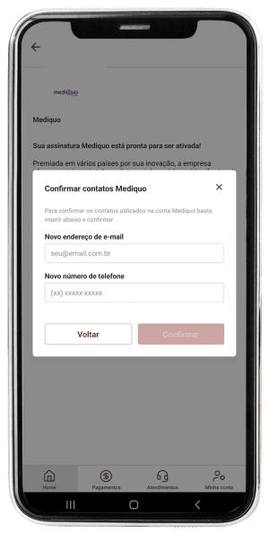 Passo 6 para ativar MediQuo no app da Desktop pelo celular
